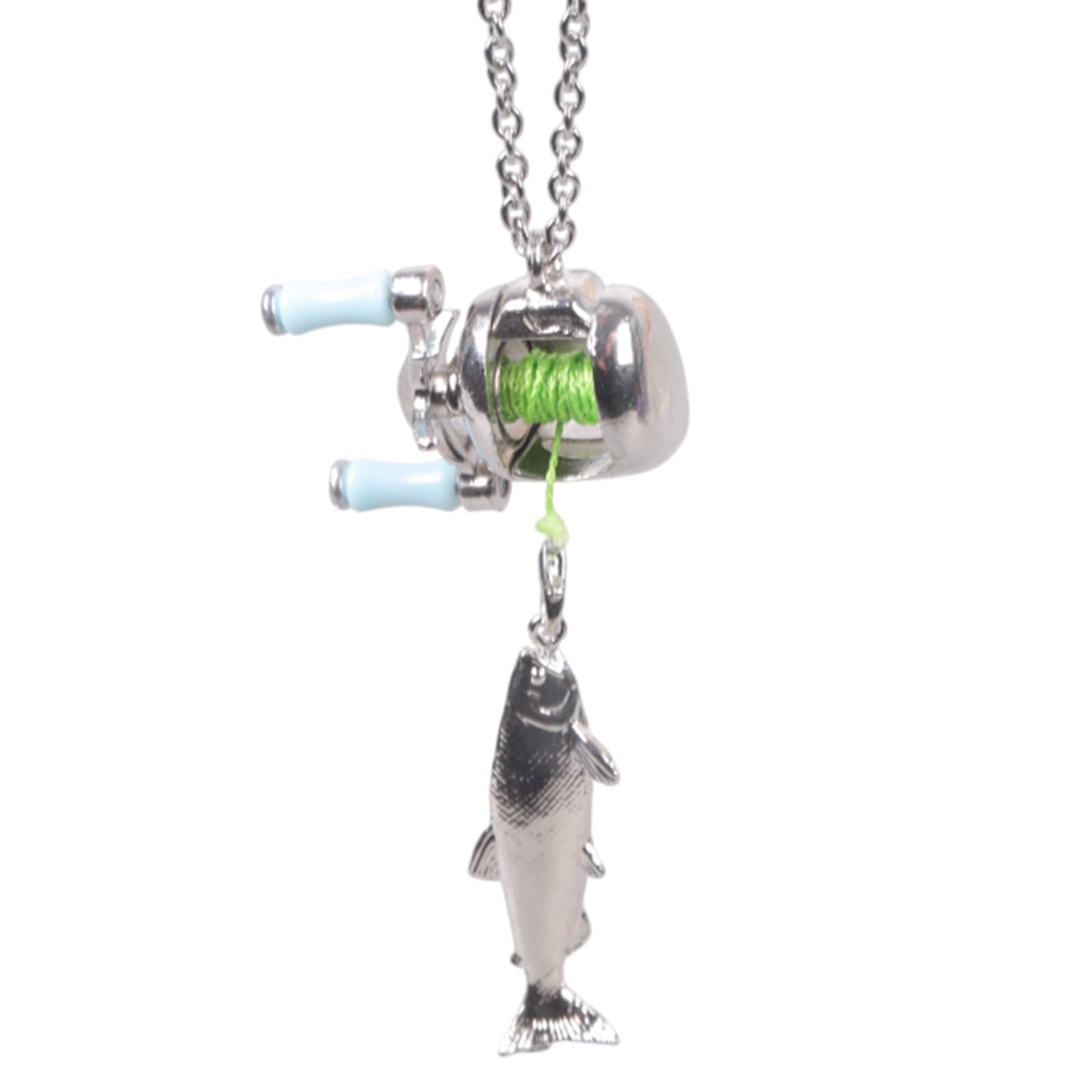 Maxtonser Miniature Fishing Reel Necklace with Rotating Spool Adjustable Length Neckchain Jewelry For Fishing Enthusiasts