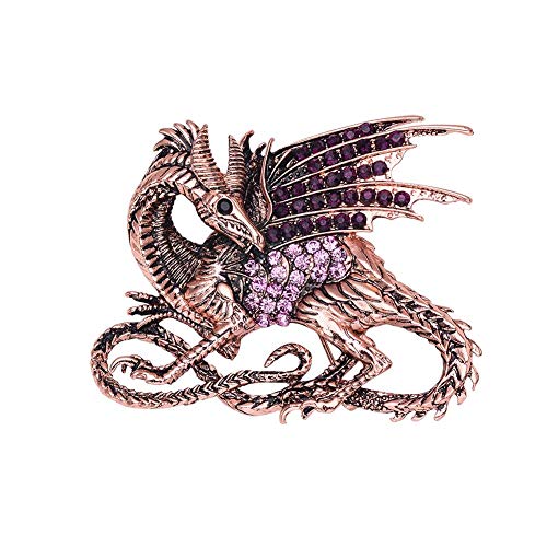 Broche dinosaure améthyste cristal strass or rose, la solution pour embellir un vêtement uni