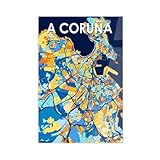 BFTIUTG Póster de mapa artístico de Coruña, póster de lienzo para decoración de pared, pinturas para sala de estar, dormitorio, decoración de 40 x 60 cm