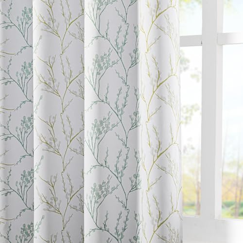 Image of MYSKY HOME Curtains 72 inches for Living Room 2 Panel Sets Thermal Insulated Curtains for Small Window Leaf Print Classical Room Darkening Drapes for Bedroom, 52W x 72L Inch, Green