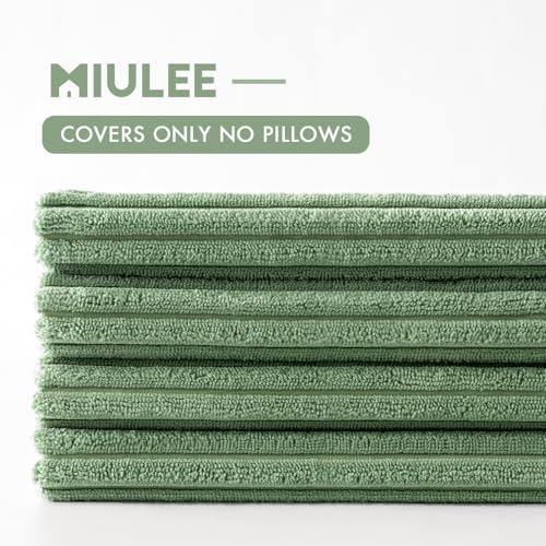 Image of MIULEE Boho Farmhouse Throw Pillow Covers 18x18 Inch Set of 4 Mordern Nordic Cushion Covers Soft Corduroy Spring Home Decor for Couch Bed Sofa Living Room Sage Green