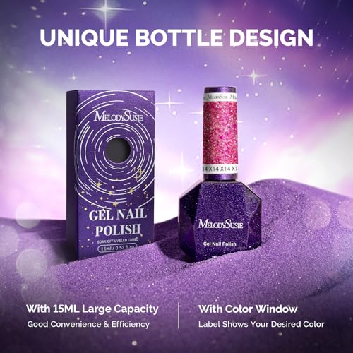 Image of MelodySusie Galaliver Hot Pink Glitter Gel Nail Polish, 15ML Shimmer Pink Sparkle Gel Polish Soak Off UV LED Cured Long Lasting Gift for Women DIY Nail Design Nail Art Manicure X14