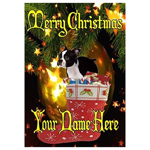 Boston Terrier valp hundstrumpa nxc37 god jul jul kort A5 personliga gratulationskort postat av amerikanska gåvor för alla 2016 från Derbyshire UK