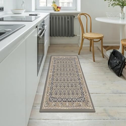 Alfombra de pasillo para cocina gris 40x450cm larga y lavable 5