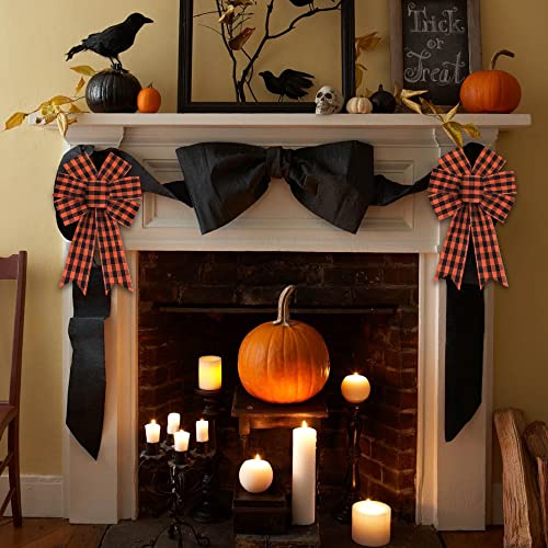 Heureppy 2Pcs Halloween Wreath Bows Decor Bow Orange Buffalo Plaid Burlap For Wreaths, Tree Topper Home Decoration Ornament Supplies #TOP5