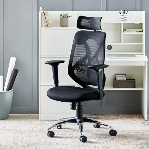 Image of Home Centre | Yuva | Mesh High Back | Nylon | Study and Office Chairs | Black | 1 Year Warranty