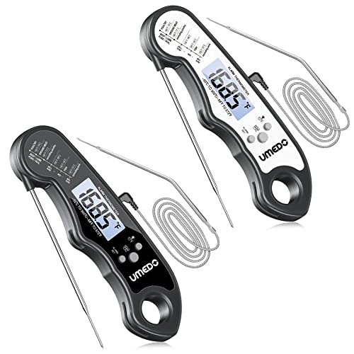 2 in 1 Digital Meat Thermometer, Umedo Waterproof Instant Read Food Thermometer, Alarm Set, Backlight, Cal, Temp Chart, Cooking Thermometer for Grilling, BBQ, Baking, Candy, Liquid, Deep Fry