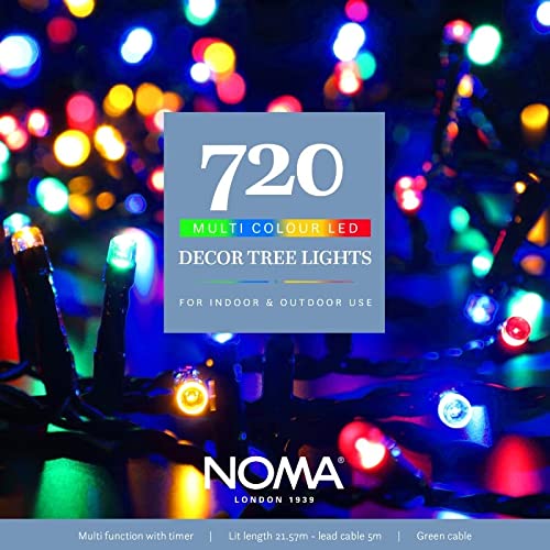 Noma 720 LED Decor Christmas Tree Lights : 3cm Spacing : Green Cable : Plug-in with Timer : Multicoloured : 4921641