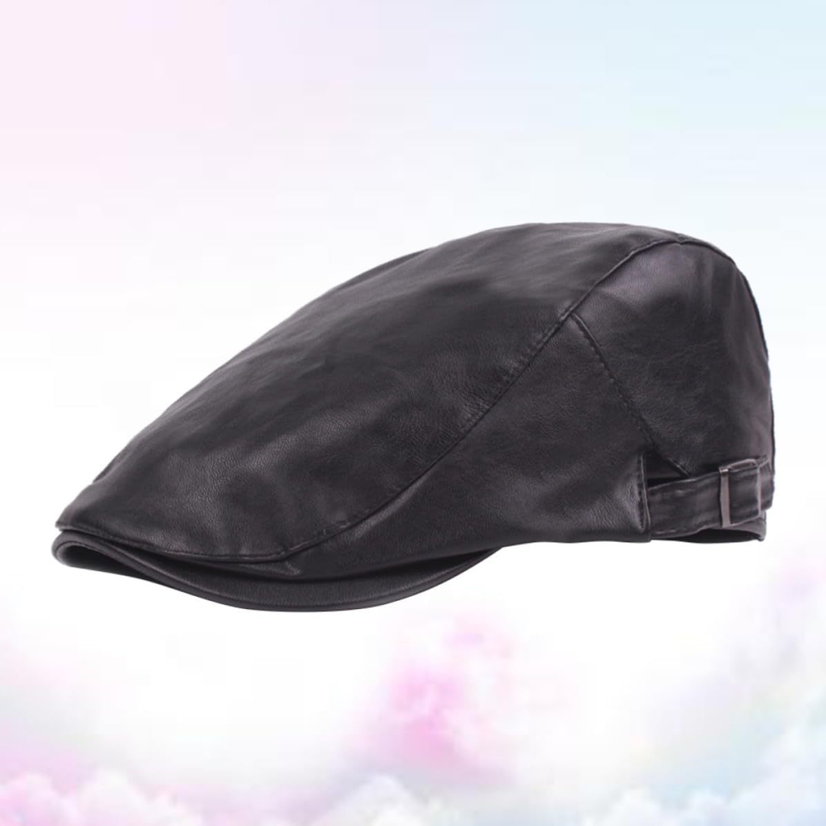 balacoo Newsboy Cap Adjustable Black Imitation Leather for Middle Aged Men