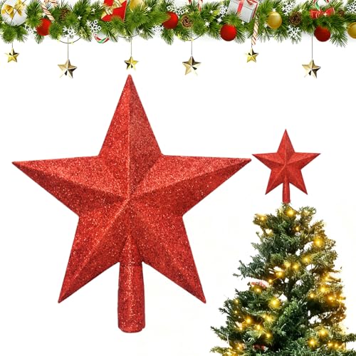 20cm Stella per Albero di Natale,Stellas Brillante,Decorazione Natalizia per La Punta dell'Albero Natales Natalizie Decorazioni Paillette Glitter d'Albero Topper rosso