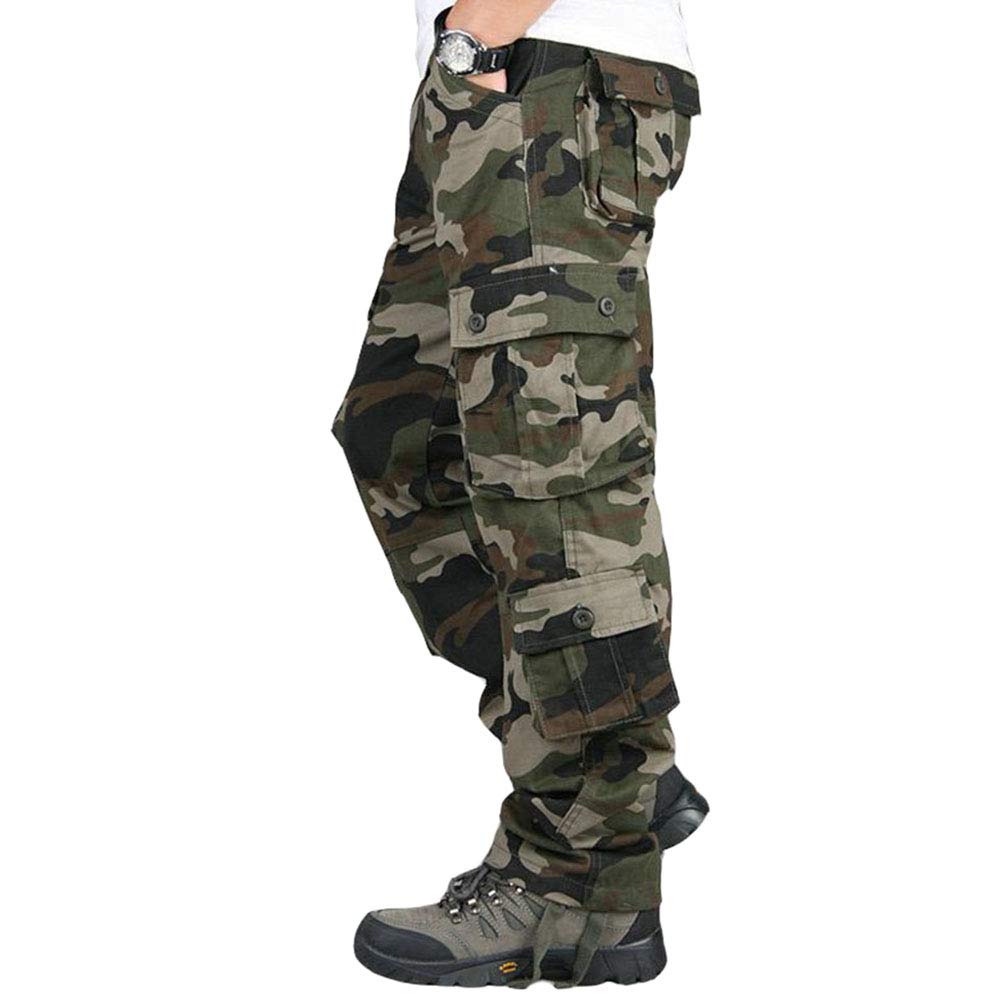 Youcai Men's Green Camo Outdoor Scratch-Resistant Tactical Pants Jogging Hiking Cotton Cargo Trousers Multi Pocket Military Camo Combat Work Pants,,42