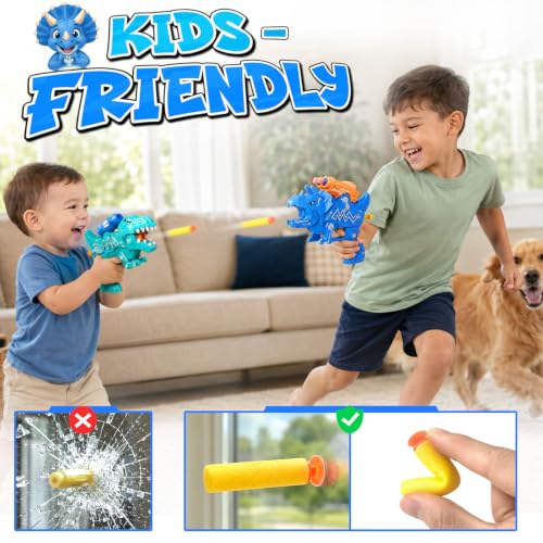 Happitry 2 Pack Dinosaur Toy Guns for Kids Age 3-5, Dino Blaster Dart Gun - image 3