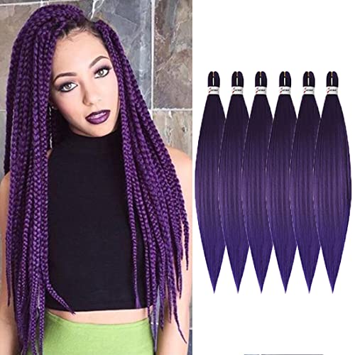 Wigenius Pre-Stretched Braiding Hair 26 Inch Purple 6 Packs Kanekalon Synthetic Fiber Itch Free Crochet Ez Braids Soft Yaki Texture Knotless Braiding Hair Extensions (Purple#) #TOP2