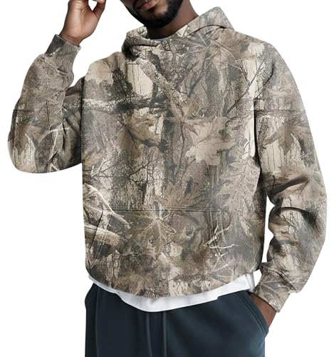Lauweion Mens Oversized Camo Hoodie Casual Camouflage Raglan Sleeve Hooded Sweatshirt With Pockets