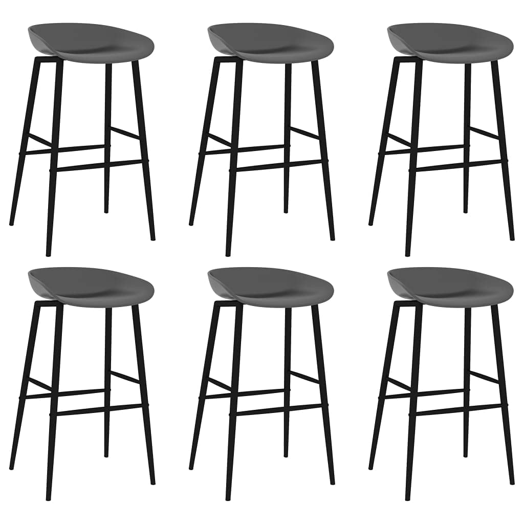 Juego de 7 piezas de bar, color blanco y gris con mesa de tablero de fibra de densidad media y patas de metal y taburete de bar con respaldo para instalaciones modernas