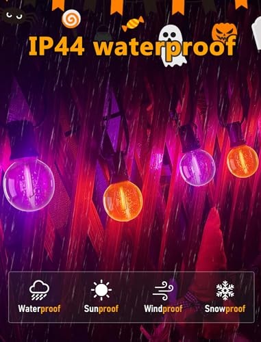 Image of GOOTHY 25 Pack G40 LED Replacement Light Bulbs, Shatterproof Halloween G40 LED Orange Purple Globe Lights Bulbs for Outdoor String Lights Patio Party Decor, E12 /C7 Candelabra Base, 2700K Warm White