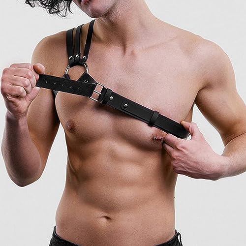 GKLWEJ Harness Männer Leder, Harness Herren, Harness Männer Gay, PU Leder Männer Brust Geschirr, Punk Gothic Fetisch Bandage, Harnisch Herren für Kostüme Cosplay Party Kostüme Sexy Sklave Clubwear