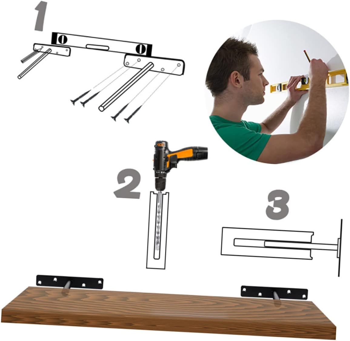 6sets Heavy Duty Wall Fixed Bracket Floating Shelf Brackets Iron Material Easy Install