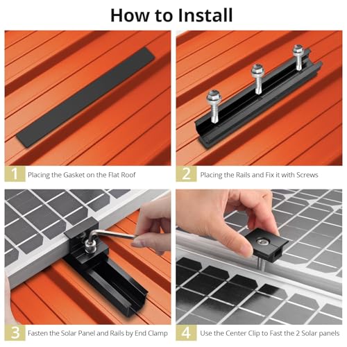 Anbte 6Pcs Solar Panel Mounting Kit, Aluminium 4.72" Solar Panel Mounting Rail & 30mm/35mm End Clamp & Mid Clamp, Solar Panel Mounting Brackets for Metal Roof, Tin Roof, Flat Roof, Sheet Roof, Black by Anbte - Image 6