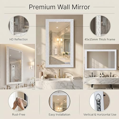 Image of Amazon Basics Synthetic Framed Exquisite Rectangular Wall Mirror | Versatile Usage for Living Rooms, Bedrooms| Standard Trim (White) | 15 Inch X 39 Inch