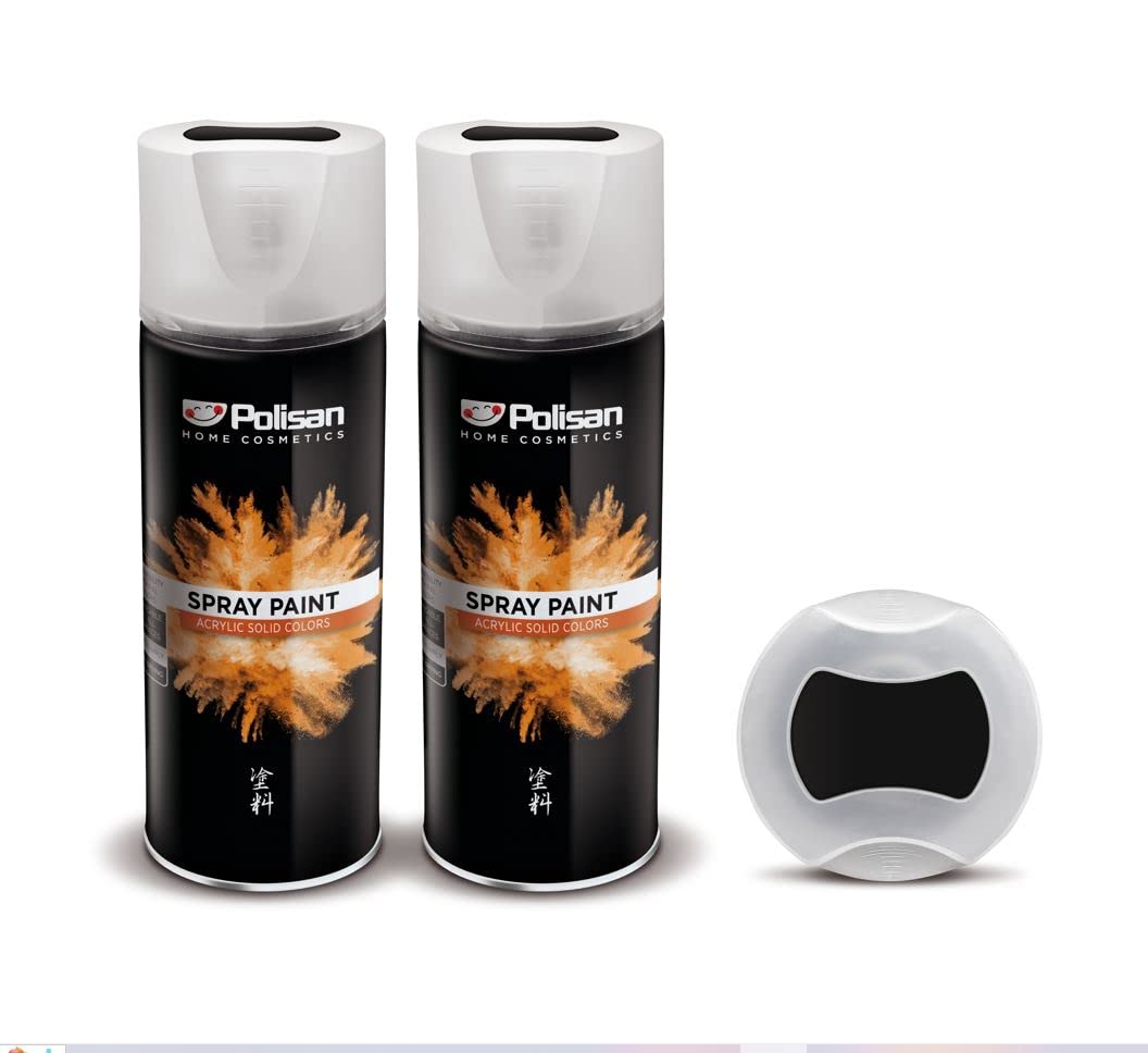 Polisan Jet Black Spray Paint | | Perfect For Radiator, Plastic, Fabric, Metal, Wood, Bike, Marking | 2 X 400Ml | Ral 9005 | Double Pack