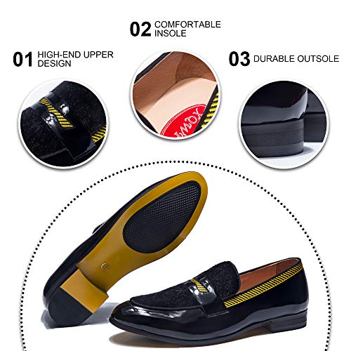 Men's Fashion Formal Leather Loafers and Wedding Dress Shoes for Men with Yellow Plaid, Penny Slip-On Smoking Luxury Men Shoes (Black)4