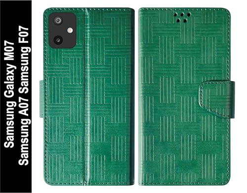 Image of SBMS Flip Cover for Samsung Galaxy M07 / Samsung A07 / Samsung F07 Back Cover Case with Magnatic Closure | Inbuilt Stand | Card & Money Pocket for Samsung A07 (MatGreen)