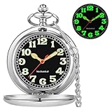 Alwesam Pocket Watch Hand Wind Mechanical Luminous Arabic Numerals with Chain&Box Best Gift(PJX008-Silver-1)