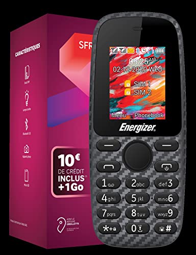 Pack Mobile prépayé, débloqué, Double sim, 2G: téléphone Energizer E2 + sim SFR