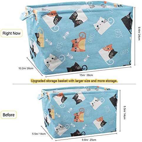 MOCOLOM 3Pcs Foldable Rectangular Canvas Storage Basket, Cute Toy Organizer Bins with Handles, Waterproof Clothes Storage Box for Nursery Home Closet Office Organization, Shelf & Toy Basket (Animal)