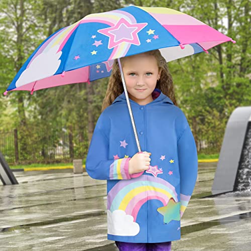 Addie & Tate Rainbow Rain Coats For Girls With Stars & Kids Umbrella Set - Toddler Umbrellas For Rain - Kids Rain Jacket For 3-5 #TOP1