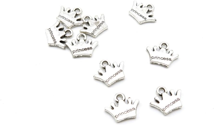 Antique Silver Tone Jewelry Making Charms A8WG4 Princess Crown Pendant Ancient Findings Craft Supplies Bulk Lots