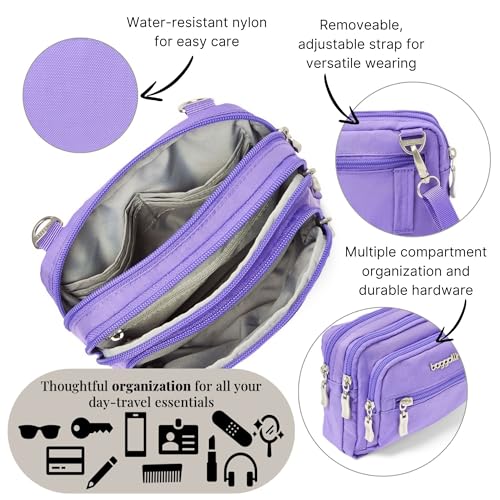 Image of Baggallini Triple Zip Small Crossbody Bag for Women - Lightweight Convertible Fanny Pack Belt Bag