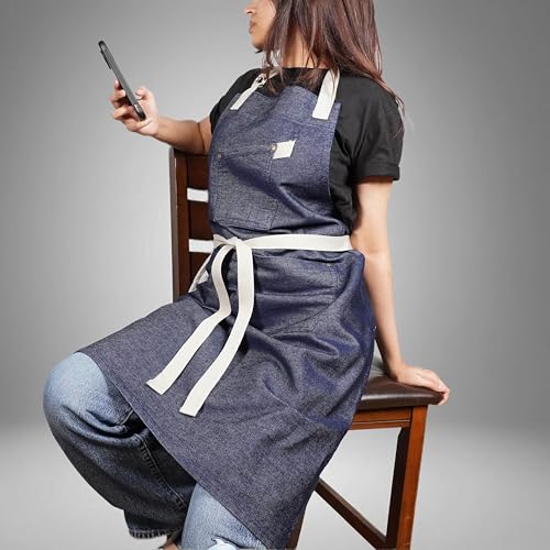 Image of 100% Cotton Unisex Apron - Adjustable Neck Straps, Vibrant Print, Reinforced Stitching, Multipurpose& Deep Pocket - for Cooking, Catering, Gardening, Painting-Printed Aprons