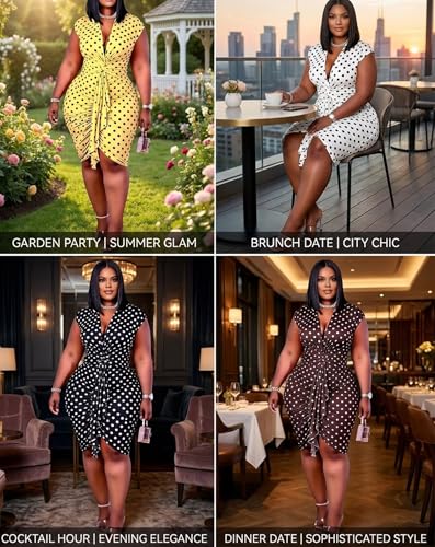 Image of IyMoo Women's Sexy Plus Size Bodycon Sleeveless Drawstring Ruched Mini Club Dresses