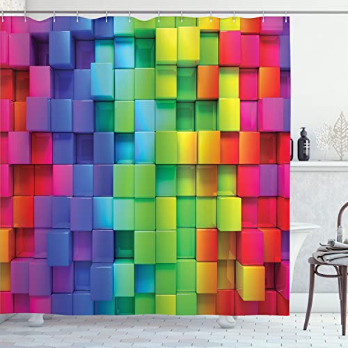 Ambesonne Colorful Shower Curtain, Rainbow Colored Contour Display Futuristic Block