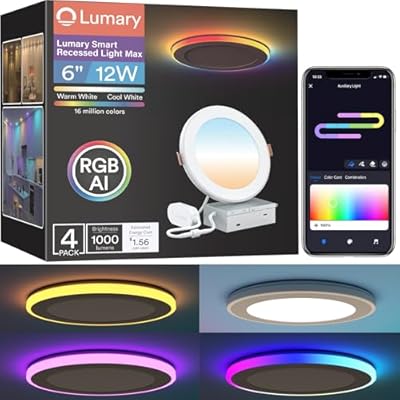 Lumary RGBAI Smart Recessed Lighting 6 Inch with Gradient Accent and Night Ring, 12W 1000LM Wi-Fi LED Recessed Lights, LED Downlight Compatible with Alexa/Google Assistant/Siri, 4PCS