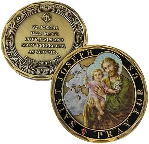St Joseph Coin, Saint Joseph Catholic Challenge Coin, Religious Coin Collectibles, Iron Bronze Plated 38mm x 2mm