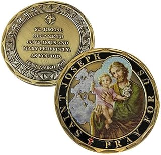 St Joseph Coin, Saint Joseph Catholic Challenge Coin, Religious Coin Collectibles, Iron Bronze Plated 38mm x 2mm
