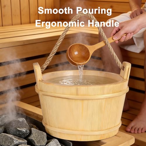 Mosiay Sauna Bucket and Ladle Set, 1 Gallon (4L) Natural Canadian Pine Wood Bucket with Handcrafted Ladle for Steam Room, Sauna, Spa - Thumbnail 6