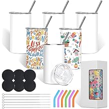 BetterSub 6 Pcs 15 oz Double Wall Insulated Stainless Steel Sublimation Blanks Tumblers White with Lid, Metal Straw, Brush, Display Box for Home, Travel