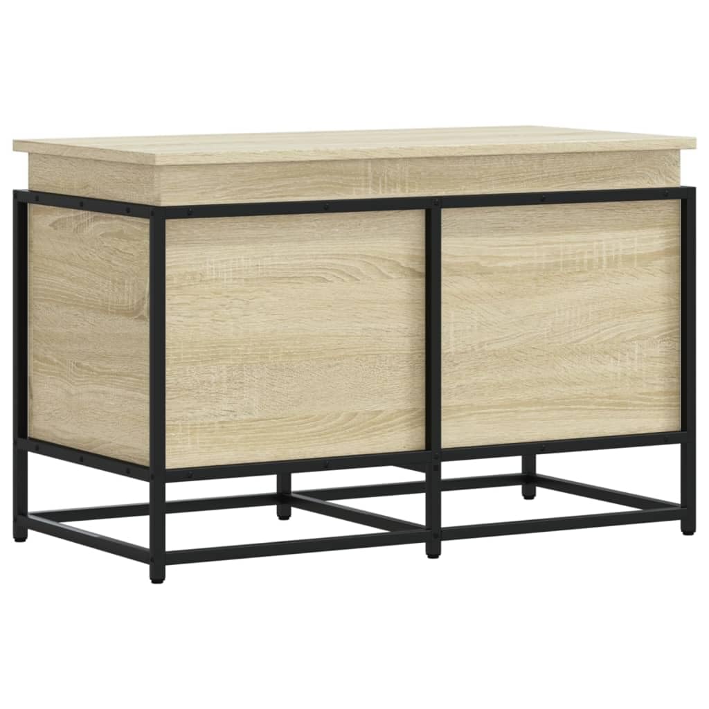 Homgoday Caja con tapa de roble Sonoma, 80 x 40 x 51,5 cm, aglomerado, muebles de baúles y baúles, contenedor de jardín, porta herramientas de jardín, puf de exterior, baúl de exterior