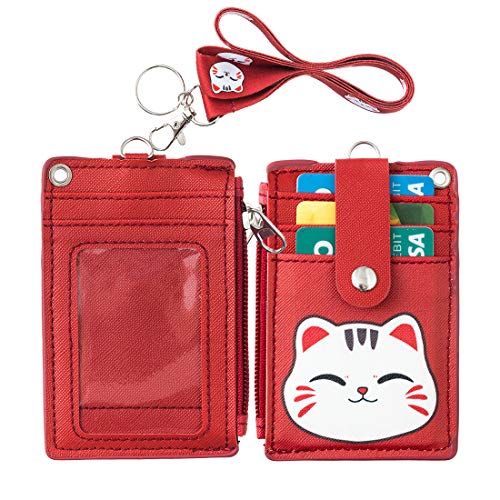 Hasfine badge holder with zipper,cute id badge holder wallet leat…