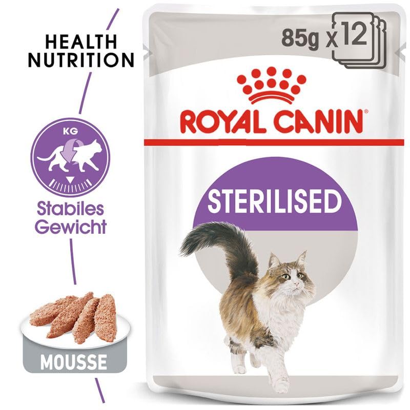 ROYAL CANIN Sterilised Mousse | Doppelpack | 2 x 12 x 85 g | Alleinfuttermittel für ausgewachsene Katzen | Speziell entwickelte Feuchtnahrung für kastrierte Katzen ab dem 12. Lebensmonat
