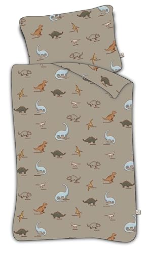 BrandMac Parure de Lit Dinosaures Names pour Bébé ou Petit Lit, 100% Coton, Housse de Couette 100x135 cm + Taie d'oreiller 40x60 cm, by Mats
