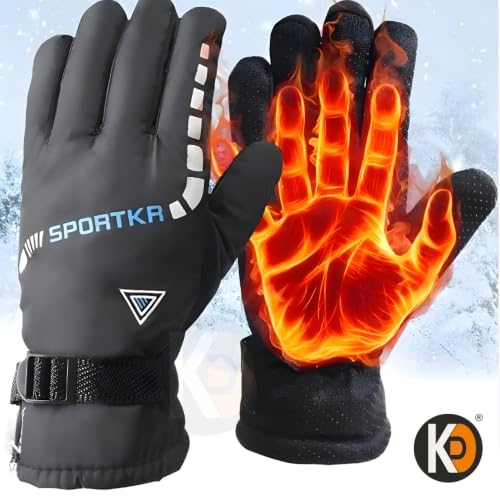 Image of K D Full Finger Winter Gloves for Men & Women with Fur Inside | Warm, Windproof, Waterproof, Scratch-Proof Thermal Gloves | Ideal for Biking, Riding & Cold Weather (Gloves Black Sport Pack of 02)