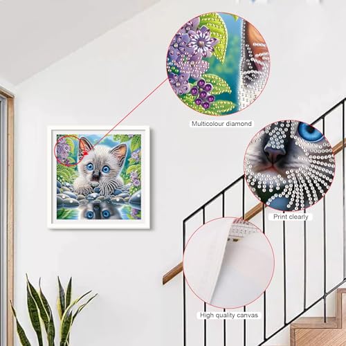 Image of Tontut Diamond Art Painting Kit, Blue Eyes Reflection Cat 5D DIY Special Shape Mosaic Crafts for Beginners and Adults, can be Gifted to Family and Friends, Great for Decorating Home and Office Walls