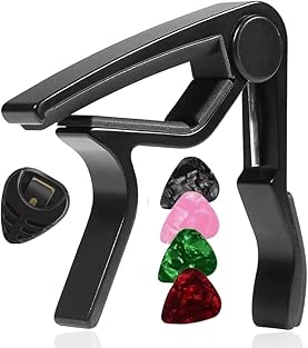 VERSATILE DESIGN: Compatible with both acoustic and electric guitars, featuring a quick-release spring-loaded mechanism for easy application and removal PREMIUM CONSTRUCTION: Durable metal frame with protective rubber padding to safeguard your guitar...