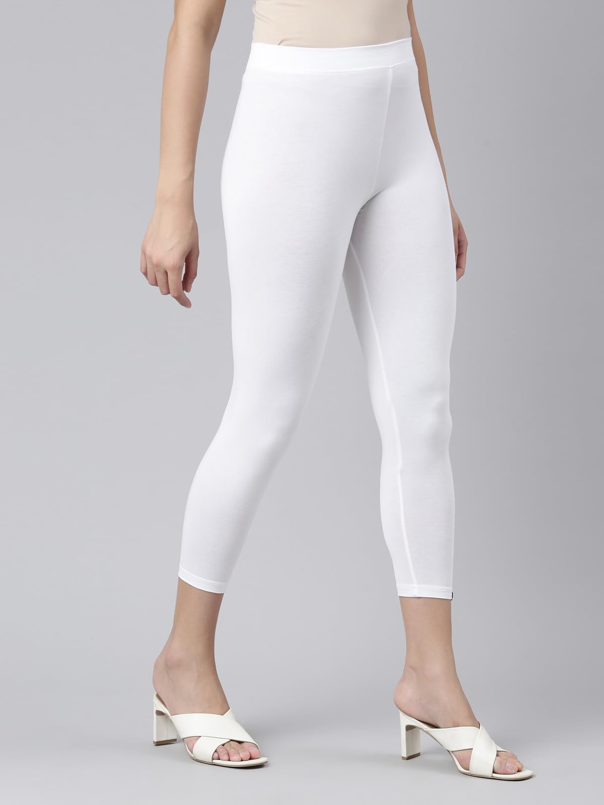 TWIN BIRDS Tailored Cut & Classic Fit White Plus Coloured Stretchable Viscose Elasthane Fabric Mid-Rise Skinny Fit High Ankle/Cropped Length Mid Rise Leggings for Women - (Large) - Image 4 thumbnail