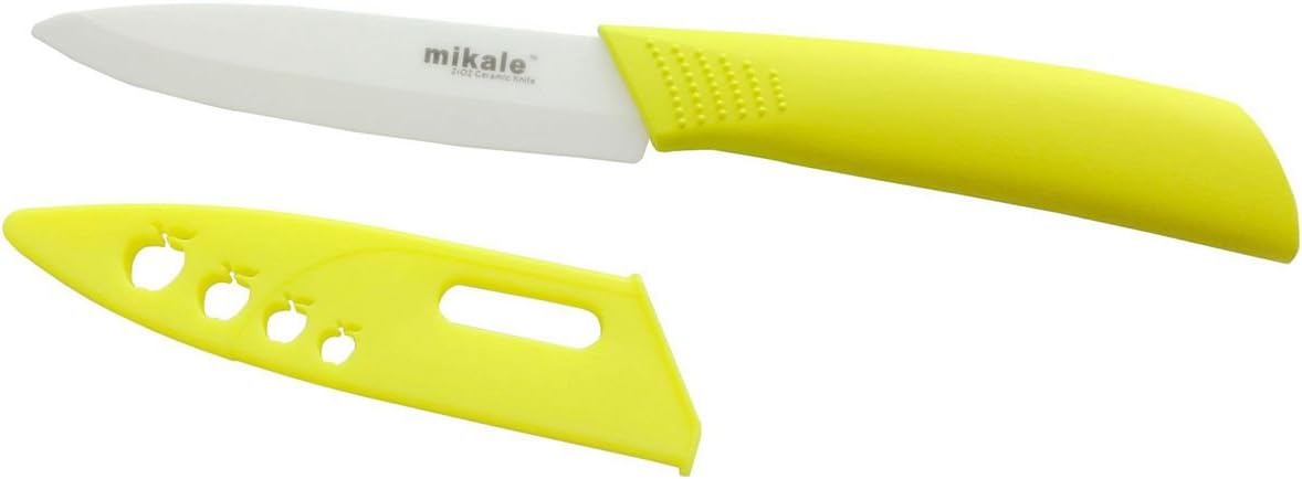 Mikale 4 Inch Ceramic Fruit Knife with Light Yellow Handle/with Sheath and White Blade.